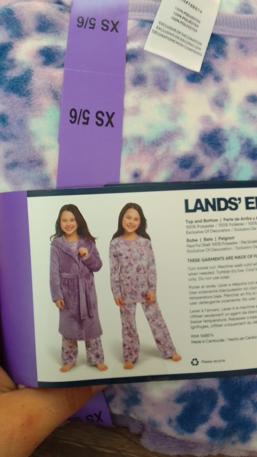 Lands' End Youth 2-Piece Purple Pajama + Robe Set
