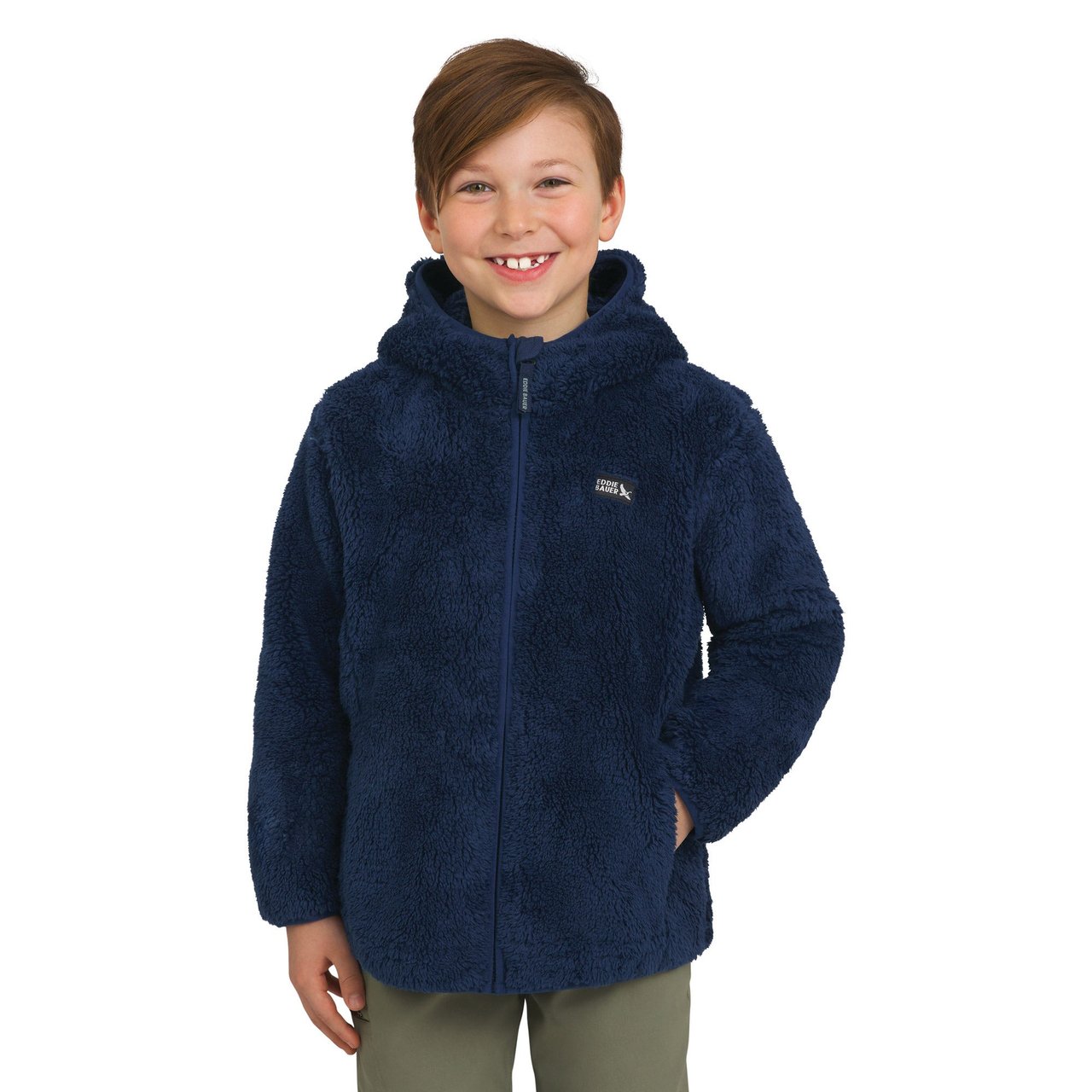 Eddie Bauer Youth Kid S High Pile Plush Hooded Full Zip Jacket (Blue/Large)