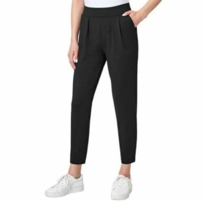 Modern Ambition Women S Pleated Front Slim Fit Pull on Pants Size: L  Color: Black