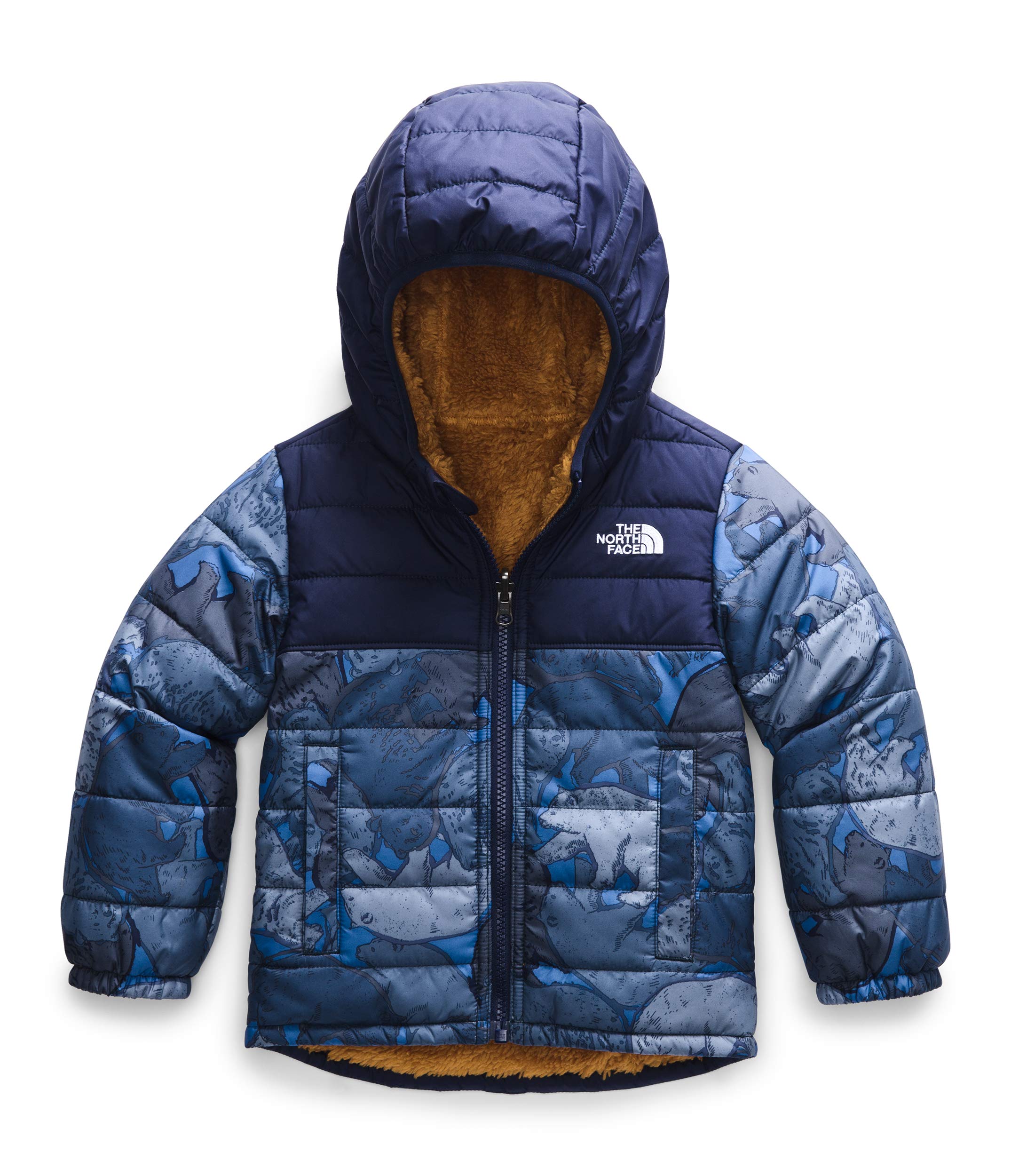 THE NORTH FACE Toddler Boys' Reversible Mount Chimborazo Hooded Insulated Jacket, Navy Bear Camo Print