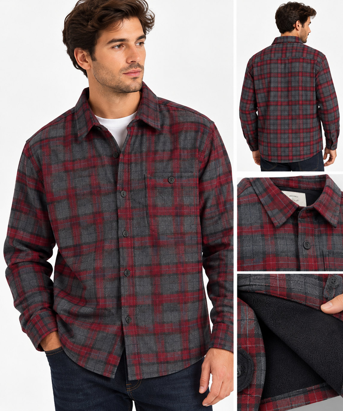 Weatherproof Vintage Men's Heavyweight Flannel Fleece Shirt Jacket Size XL Red