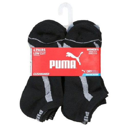 PUMA Women's 6 Pack Low Cut Socks  Black/Silver  9-11 US White/Silver